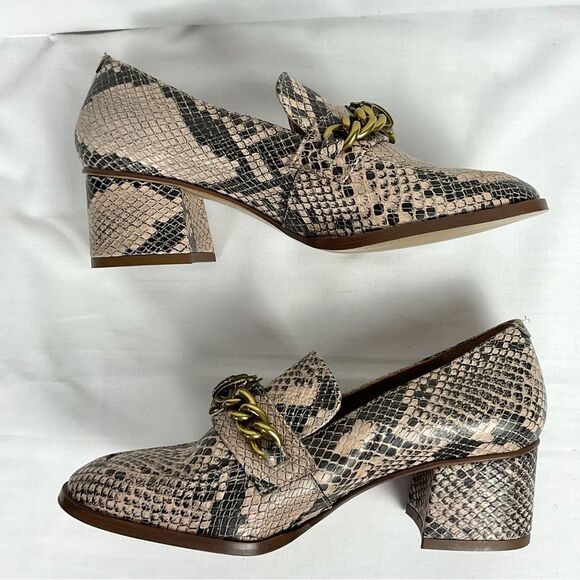 Kurt Geiger Chelsea Snake Print Block Heel Loafer w/ Chain Eagle Head Sz 6 Shoes - Picture 12 of 13